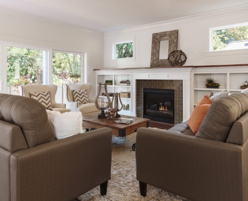 living room with log set