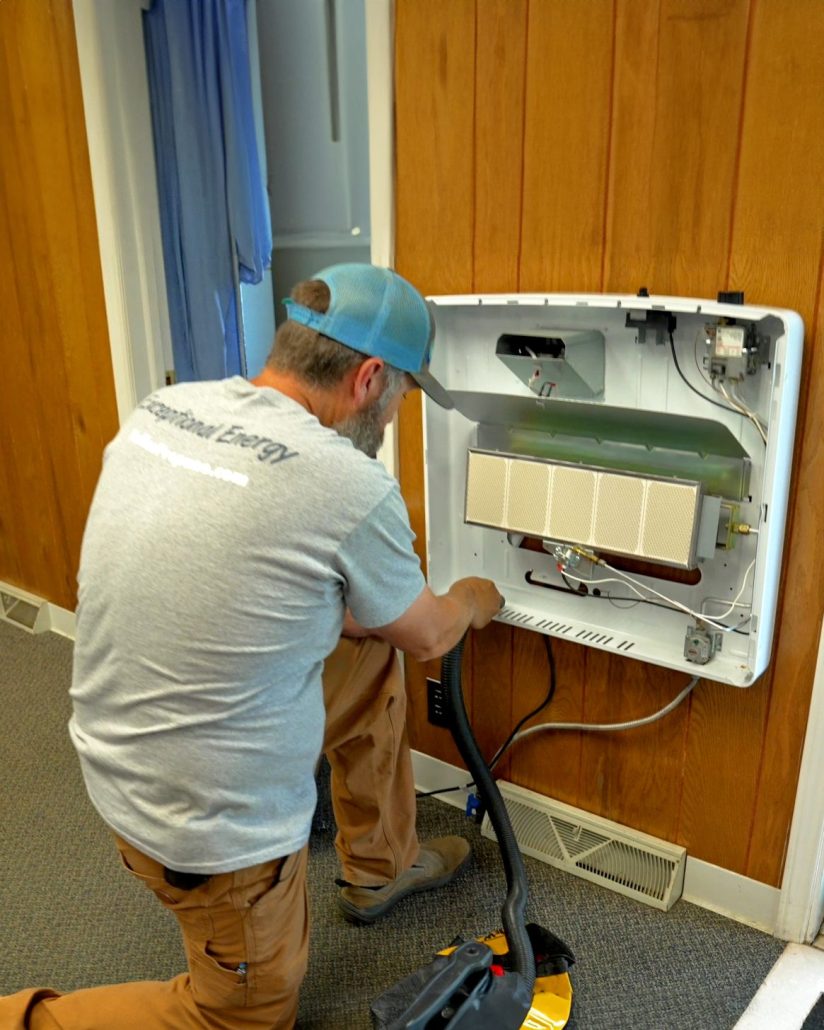 Euliss technician performing space heater maintenance.