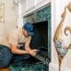 A Euliss technician installing a gas fireplace in a North Carolina home.