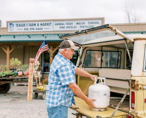 Man filling up a 20lb propane tank in North Carolina.