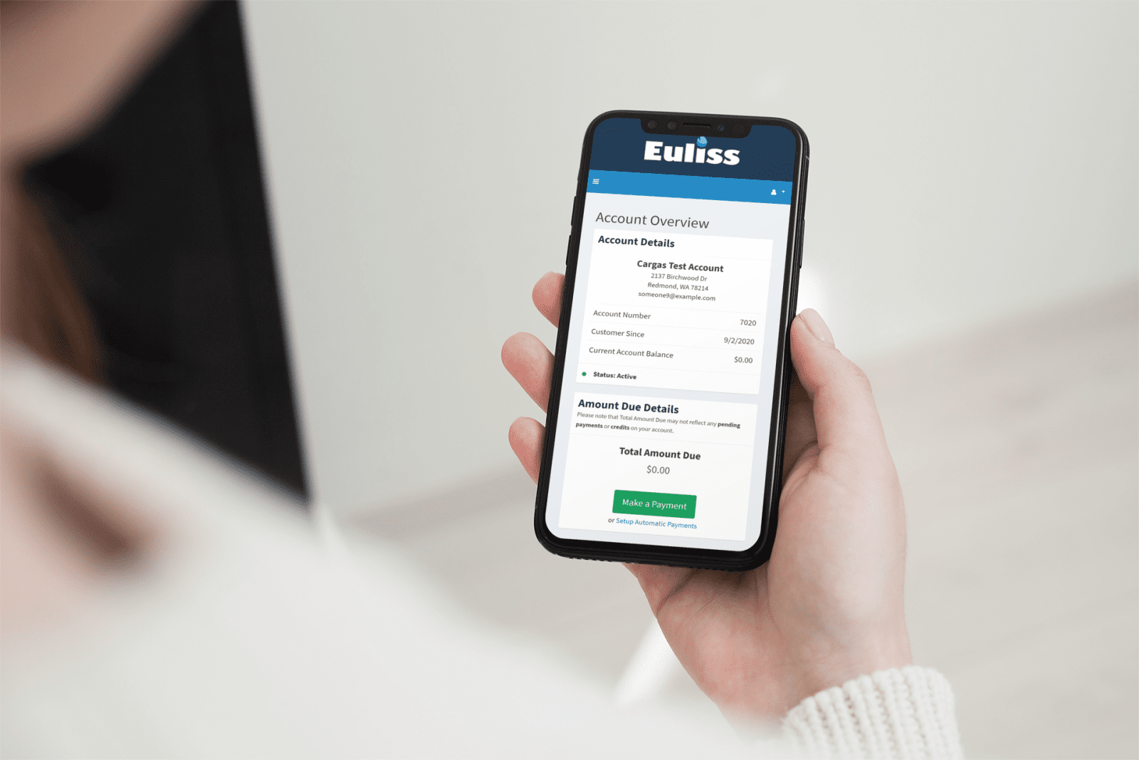 Euliss Customer Portal on a mobile phone
